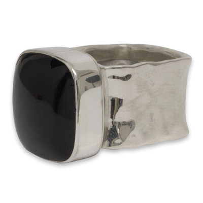 Onyx cocktail ring, 'Always Midnight' - Onyx Fair Trade Taxco Silver Cocktail Ring  from Mexico