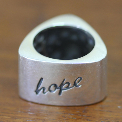 Sterling silver band ring, 'Love, Faith, Hope' - Inspirational Sterling Silver Band Ring