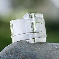 Sterling silver band ring, 'Modern Maya' - Artisan Crafted Modern Sterling Silver Band Ring