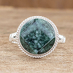 Sterling Silver Green Jade Cocktail Ring, 'Square Circle'