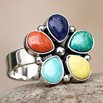 Artisan Crafted Multi-gem Sterling Silver Ring, 'Andean Bloom'