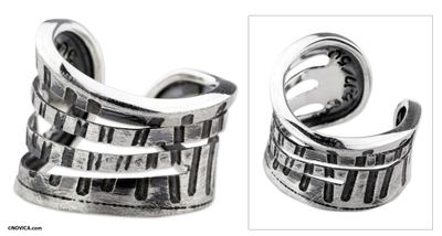 Sterling silver band ring, 'Stella Inspiration' - Unique Sterling Silver Band Ring