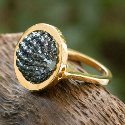 Gold plated cocktail ring, 'Gray Meridian' - Gold Plated Beaded Cocktail Ring