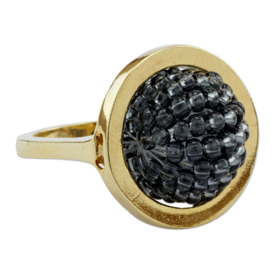 Gold plated cocktail ring, 'Gray Meridian' - Gold Plated Beaded Cocktail Ring