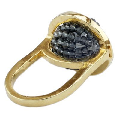 Gold plated cocktail ring, 'Gray Meridian' - Gold Plated Beaded Cocktail Ring