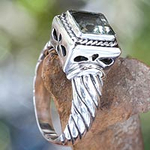 Men's Prasiolite and Sterling Silver Ring from Bali, 'Valiance'