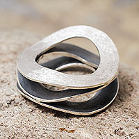 Sterling silver band ring, 'Waves' - Peruvian Sterling Silver Artisan Crafted Band Ring