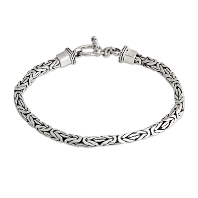 Sterling silver chain bracelet, 'Souls Entwine' (7.25 inch) - Unisex Sterling Silver Chain Bracelet from Bali (7.25 Inch)