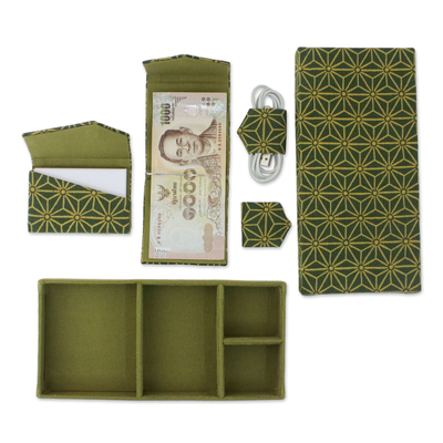 Handcrafted travel gift set, 'Rain Forest Stars' (4 pieces) - 4 Piece Handcrafted Cotton Print Gift Set from Thailand