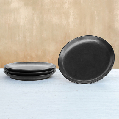 Keramik-Essteller, (4er-Set) - Schwarze Keramik-Essteller aus Thailand (4er-Set)