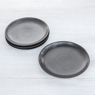 Ceramic dinner plates, 'Subtle Flavor' (set of 4) - Black Ceramic Dinner Plates from Thailand (Set of 4)