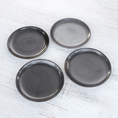 Ceramic dinner plates, 'Subtle Flavor' (set of 4) - Black Ceramic Dinner Plates from Thailand (Set of 4)