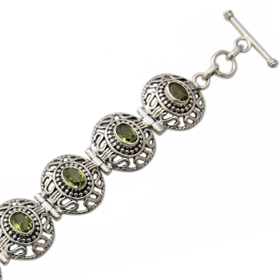 Peridot link bracelet, 'Lime Halo' - Sterling Silver Jewelry Peridot Bracelet