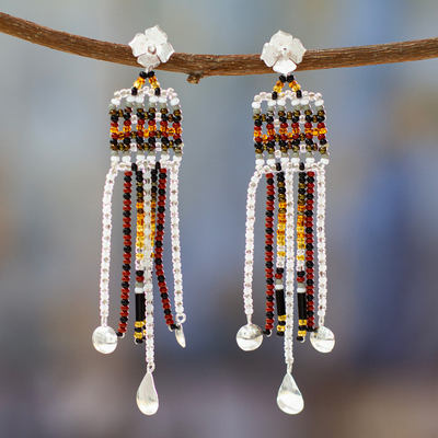 Sterling silver waterfall earrings, 'Country Tradition' - Sterling Silver and Glass Bead Earrings from Mexico