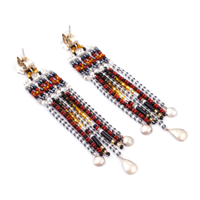 Sterling silver waterfall earrings, 'Country Tradition' - Sterling Silver and Glass Bead Earrings from Mexico
