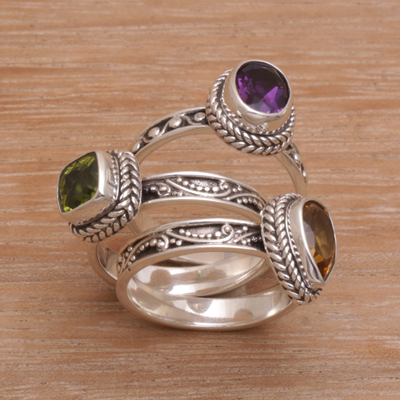 Multi-gemstone stacking rings, Perfect Prism (set of 3)