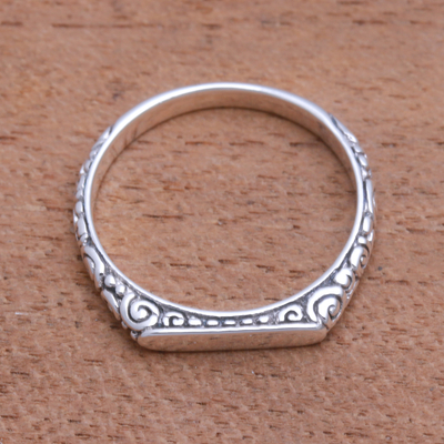 Sterling silver band ring, 'Intaglio Curls' - Swirl Pattern Sterling Silver Band Ring from Bali