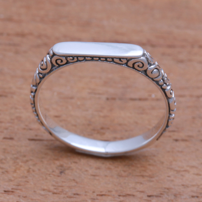 Sterling silver band ring, 'Intaglio Curls' - Swirl Pattern Sterling Silver Band Ring from Bali