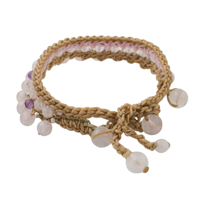 Rose quartz and amethyst beaded bracelet, 'Pink Breeze' - Rose Quartz and Amethyst Beaded Bracelet from Thailand