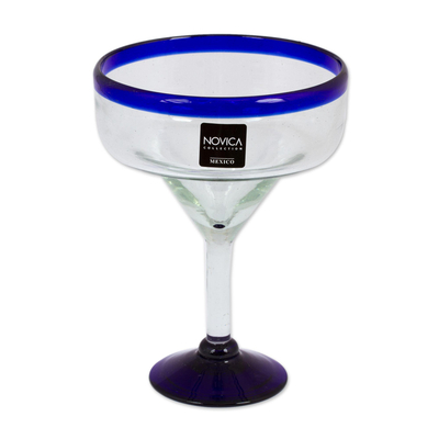 Blown glass margarita glasses 'Cobalt Contrasts' (set of 6) - Eco Friendly Set of Six Hand Blown Margarita Glasses