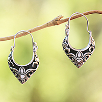 Sterling silver hoop earrings, 'Fine Blossoms' - Handmade Sterling Silver Hoop Earrings from Bali