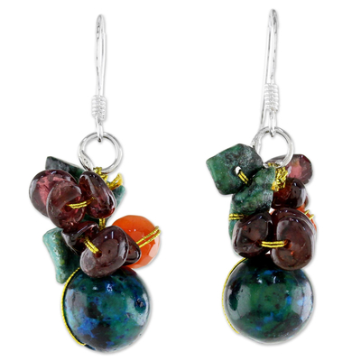 Garnet and carnelian beaded dangle earrings, 'Tropical Oasis' - Beaded Dangle Earrings with Garnet and Carnelian