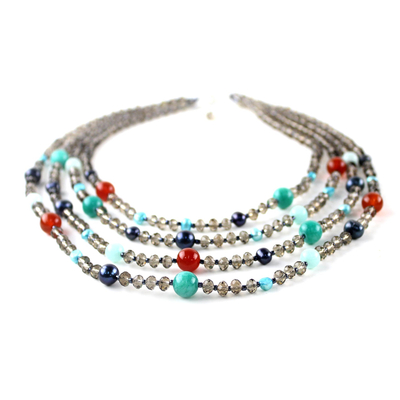 Gemstone beaded necklace, 'Changing Seasons' - Beaded Gem Necklace with Cultured Pearls