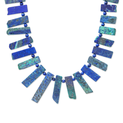 Azure-malachite and lapis lazuli beaded necklace, 'Tribal Style' - Azure-Malachite and Lapis Lazuli Necklace from Thailand