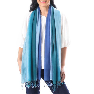 Cotton scarves, 'Delightful Breeze in Blue' (pair) - Cotton Wrap Scarves in Blue from Thailand (Pair)