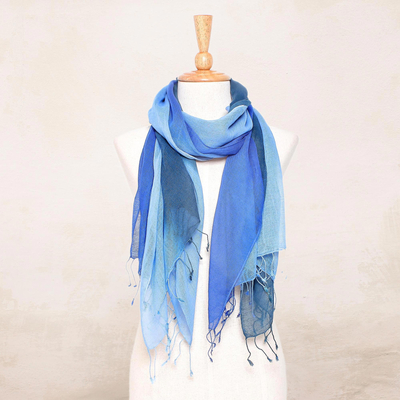 Cotton scarves, 'Delightful Breeze in Blue' (pair) - Cotton Wrap Scarves in Blue from Thailand (Pair)