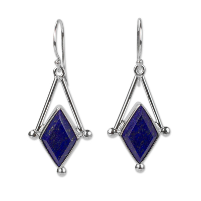 Lapis lazuli dangle earrings, 'Spark of Blue' - Lapis Lazuli and 950 Silver Artisan Earrings