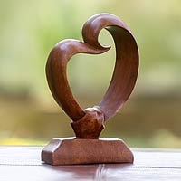Wood statuette, 'Heart Bond'