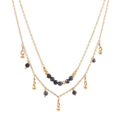 Gold plated iolite beaded pendant necklace, 'Glorious Dance' - Gold Plated Iolite Beaded Pendant Necklace from India
