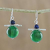 Chalcedony dangle earrings, 'Hover' - Green Chalcedony Karen Hill Tribe Silver Dangle Earrings