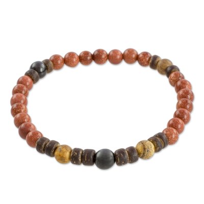 Jasper and jade beaded stretch bracelet,