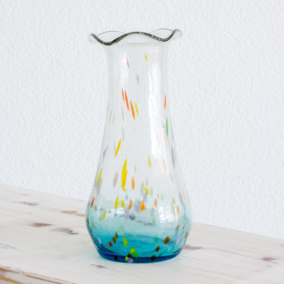 Blown glass vase, 'Aquatic Fantasy' - Fair Trade Artisan Crafted Hand Blown Glass Vase