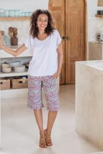 Rayon batik shorts, 'Gingko Leaf' - Batik Rayon Kimono Jacket in Mint and Magenta from Bali