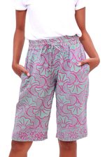 Rayon batik shorts, 'Gingko Leaf' - Batik Rayon Kimono Jacket in Mint and Magenta from Bali