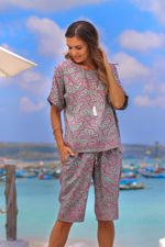 Rayon batik shorts, 'Gingko Leaf' - Batik Rayon Kimono Jacket in Mint and Magenta from Bali