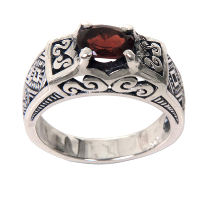Ornate Handcrafted Garnet and Sterling Silver Cocktail Ring