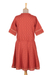 Cotton A-line dress, 'Delhi Spring in Russet' - Floral Embroidered Cotton A-Line Dress in Paprika from India (image 2c) thumbail
