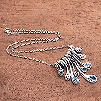 Blue topaz pendant necklace, 'Angels' Tears' - Teardrop Blue Topaz Pendant Necklace from Bali