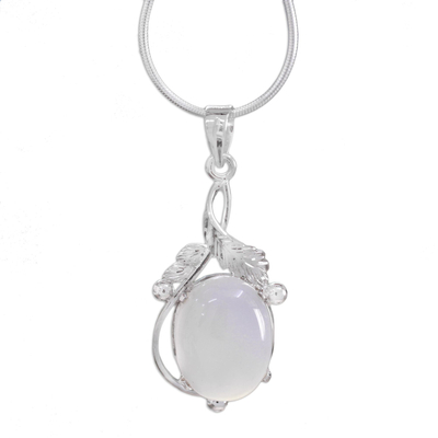 Chalcedony pendant necklace, 'Moon Goddess Charm' - Chalcedony Necklace Sterling Silver Artisan Jewelry
