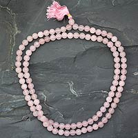 Rose quartz jap mala prayer beads, 'Pray' - Rose Quartz Prayer Beaded Necklace Hindu Jewellery