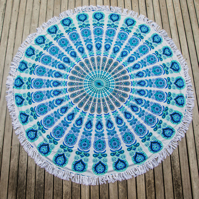 Roundie de playa de algodón - Colorido 100% algodón India Beach Roundie con diseño de mandala