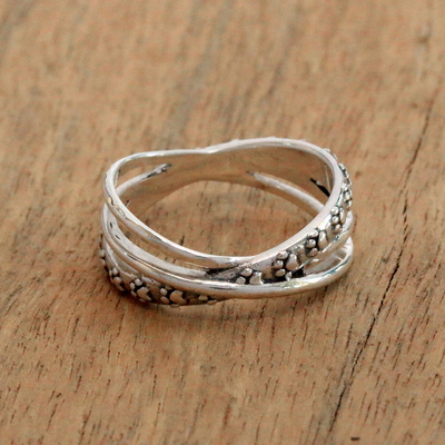 Sterling silver band ring, 'Paw Dimension' - Paw Print Sterling Silver Band Ring from Bali