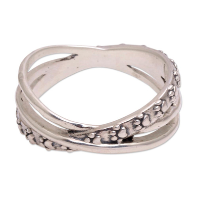 Sterling silver band ring, 'Paw Dimension' - Paw Print Sterling Silver Band Ring from Bali