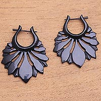 Horn drop earrings, 'Beautiful Petals' - Hand-Carved Flower Horn Drop Earrings from Bali