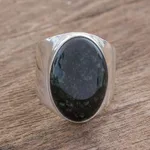 Men's jade ring, 'Truth and Life in Dark Green' - Handmade Men's Dark Green Jade Cocktail Ring from Guatemala