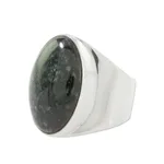 Men's jade ring, 'Truth and Life in Dark Green' - Handmade Men's Dark Green Jade Cocktail Ring from Guatemala